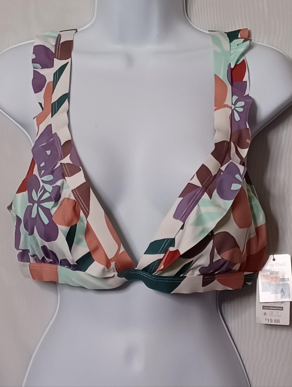 Time and Tru Floral Print Ruffle Swimwear Top. Size L